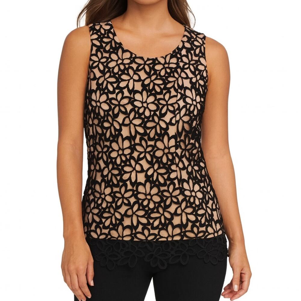 Lela Rose Target Neiman Marcus Floral Lace Tank Top Nude Lined Black Shell S